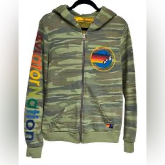 Aviator Nation Green Camo Zip Up Hoodie Logo XXL - Picture 2 of 10